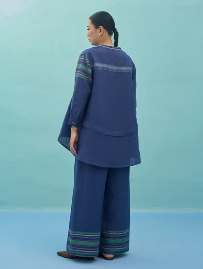 Amaya Border Linen Co-ord Set - Indigo