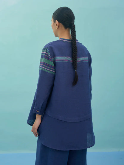 Amaya Border Linen Co-ord Set - Indigo