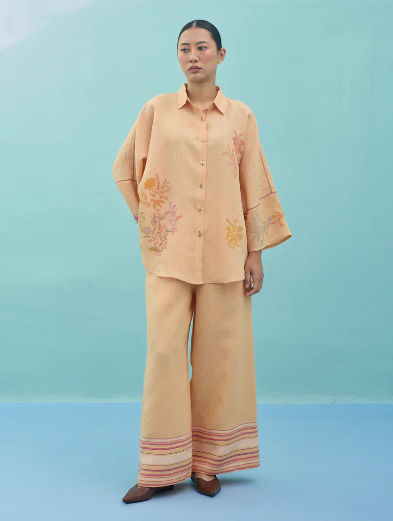 Iva Block Printed Embroidered Co-ord Set  - Apricot