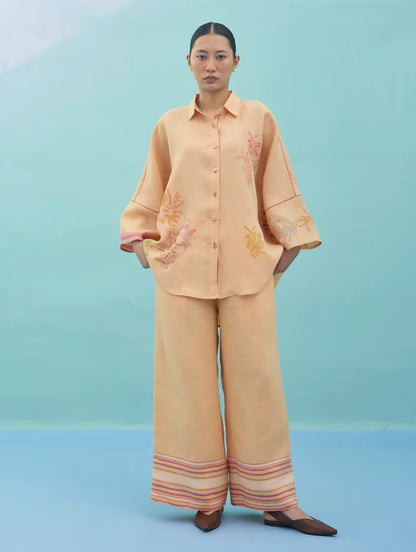 Iva Block Printed Embroidered Co-ord Set  - Apricot