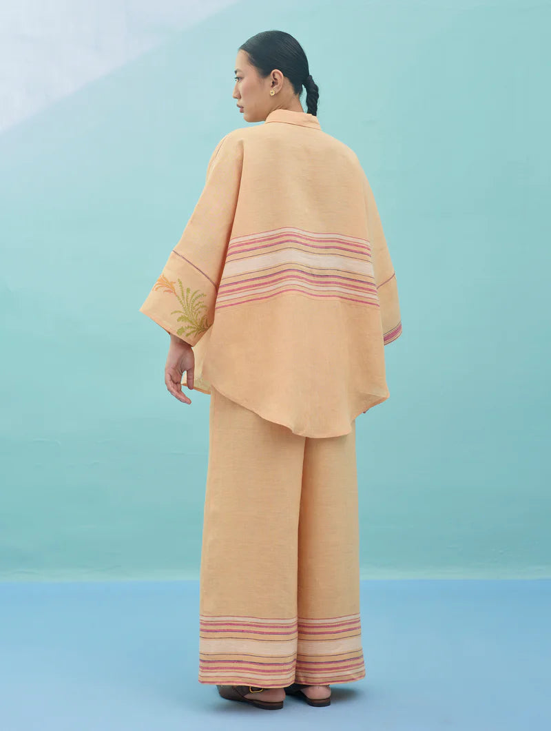 Iva Block Printed Embroidered Co-ord Set  - Apricot