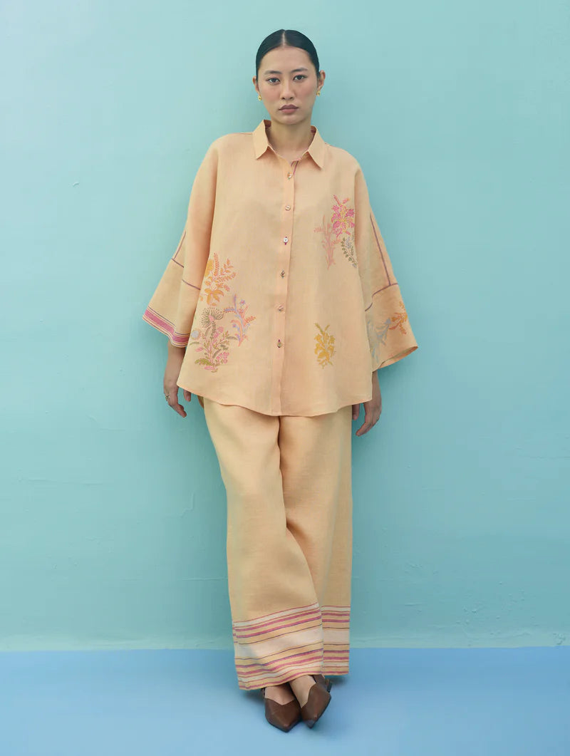 Iva Block Printed Embroidered Co-ord Set  - Apricot