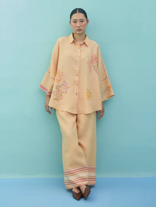 Iva Block Printed Embroidered Co-ord Set  - Apricot