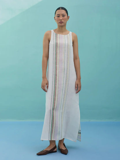 Beli Sleeveless Border Linen Dress - Ivory