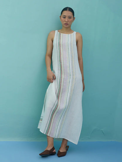 Beli Sleeveless Border Linen Dress - Ivory