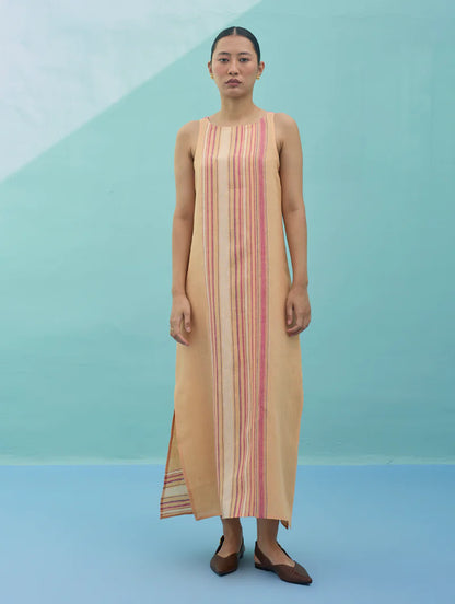 Beli Sleeveless Border Linen Dress - Apricot