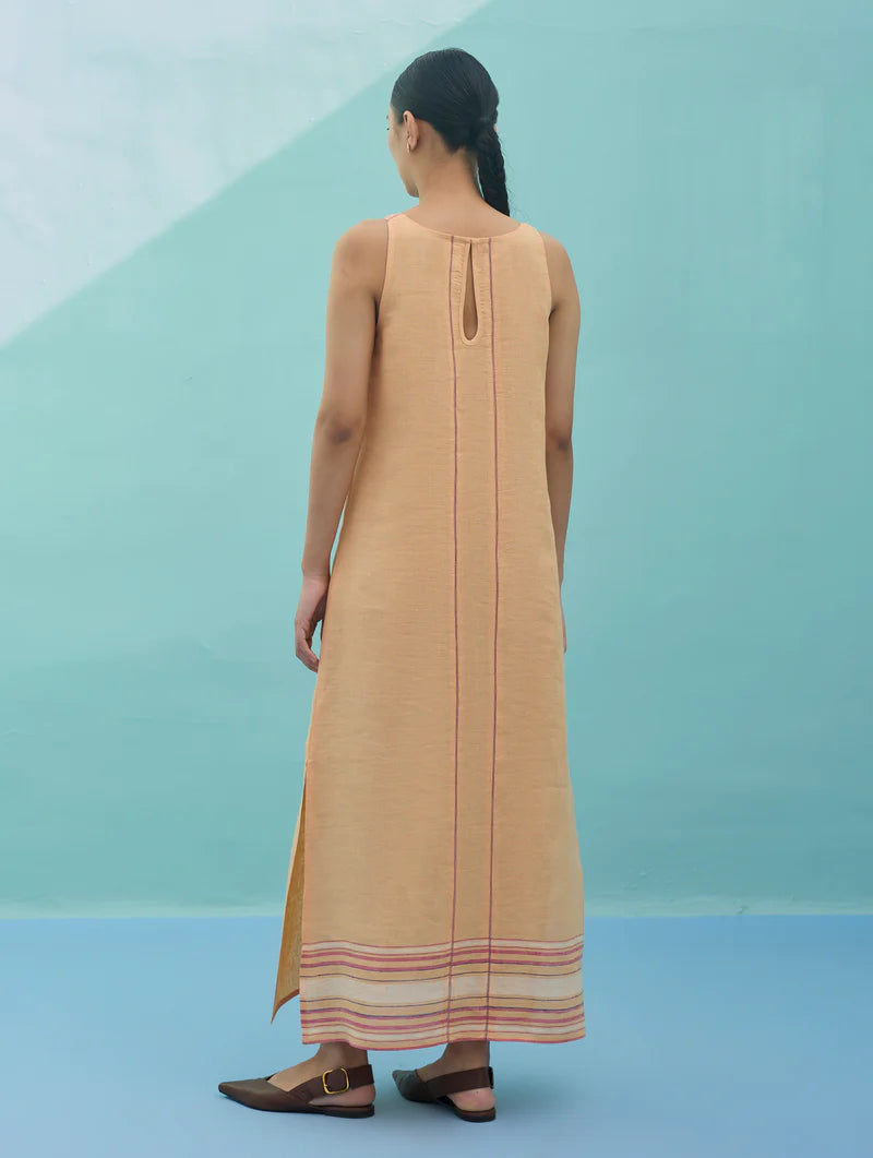 Beli Sleeveless Border Linen Dress - Apricot