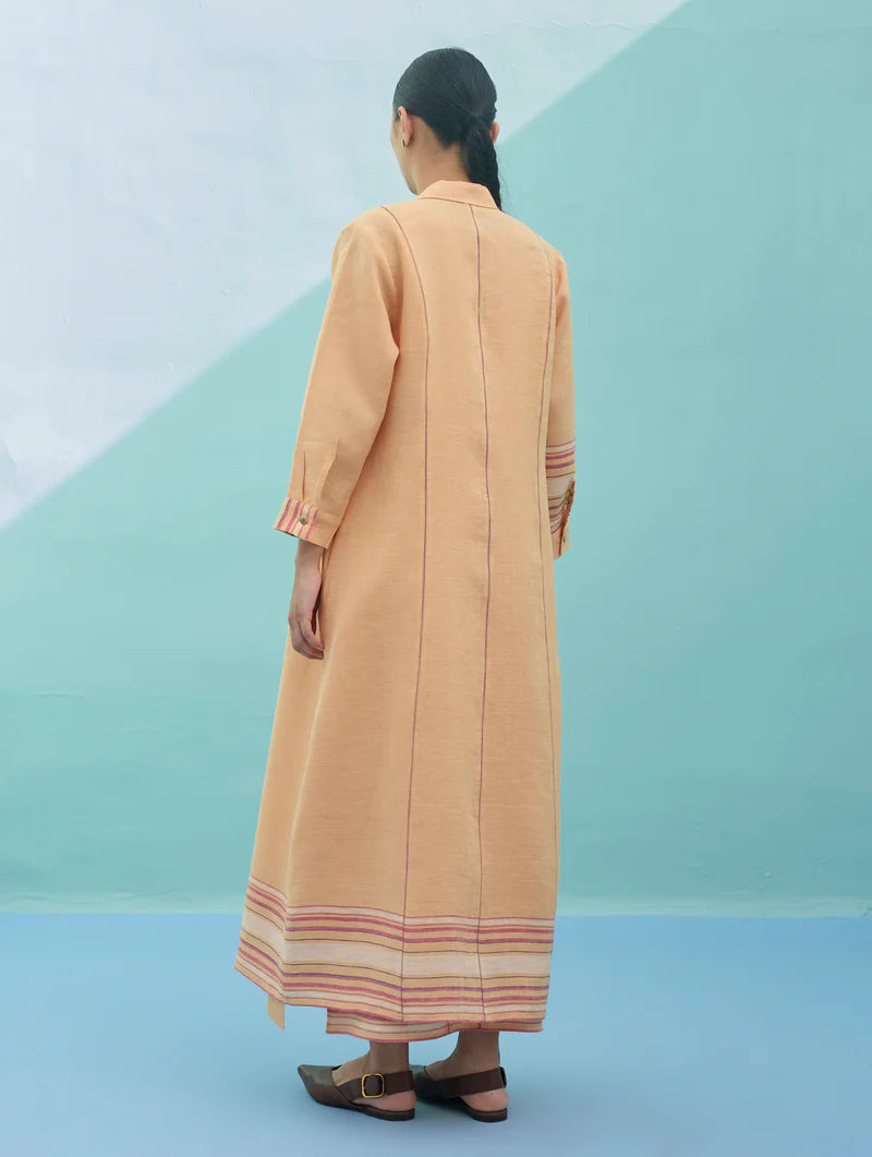Beli Sleeveless Border Linen Dress with Overlay - Apricot