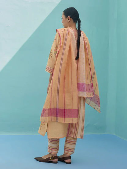 Zura Floral Block Printed Embroidered Kurta Set - Apricot