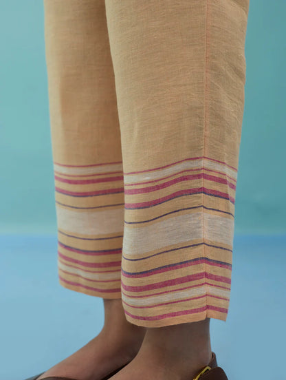 Ines Border Linen Tapered Pants - Apricot