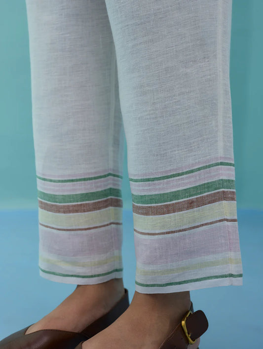 Ines Border Linen Tapered Pants - Ivory