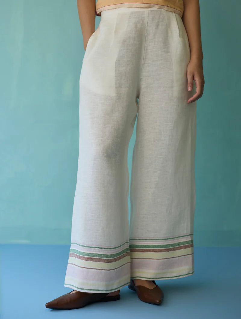 Nami Floral Block-Printed Curved Hem Kurta Set - Ivory
