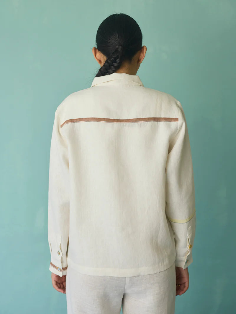 Della Border Linen Jacket - Ivory