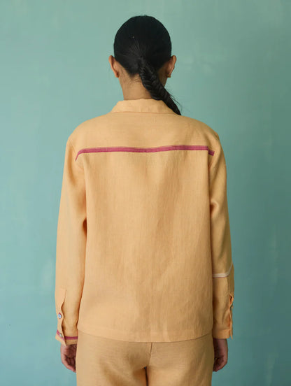 Della Border Linen Jacket - Apricot