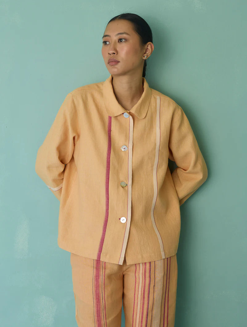 Della Border Linen Jacket - Apricot