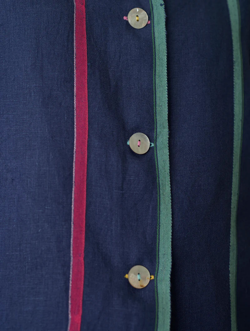 Della Border Linen Jacket - Indigo
