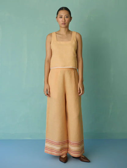 Alina Border Linen Pants - Apricot