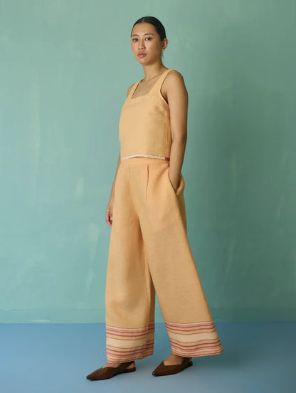 Alina Border Linen Pants - Apricot