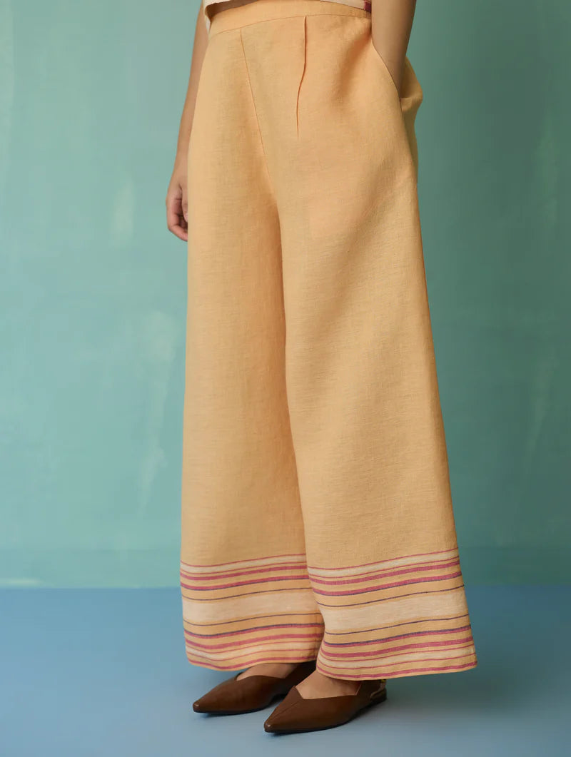 Alina Border Linen Pants - Apricot