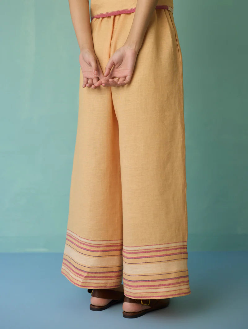Alina Border Linen Pants - Apricot