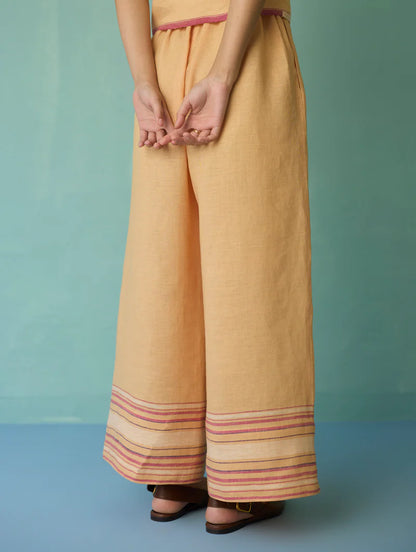 Nami Floral Block-Printed Curved Hem Kurta Set - Apricot