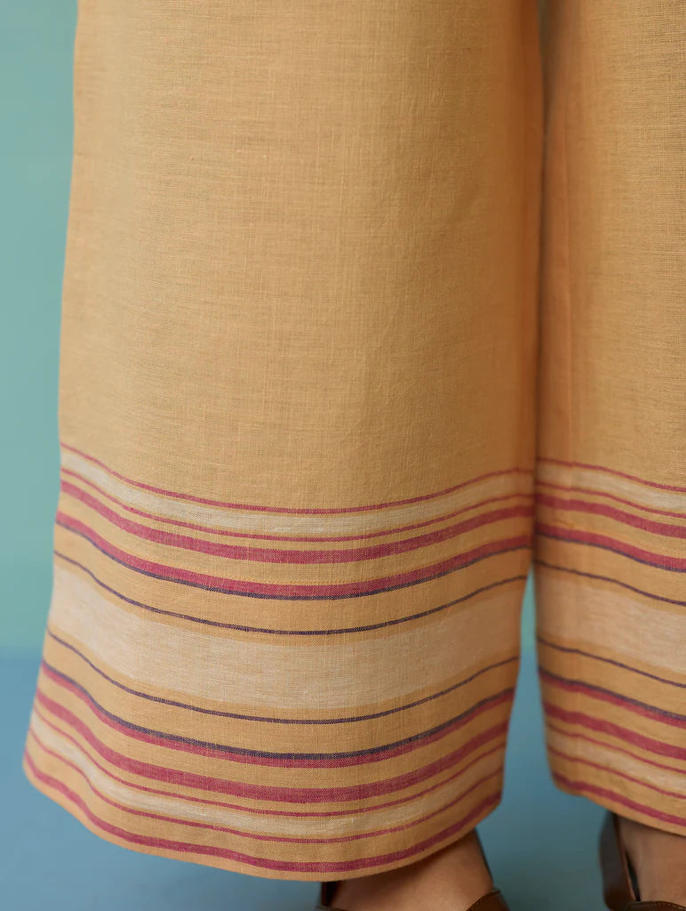 Alina Border Linen Pants - Apricot