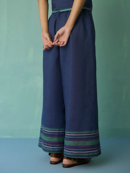 Alina Border Linen Pants - Indigo
