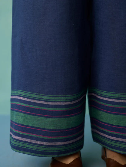Alina Border Linen Pants - Indigo
