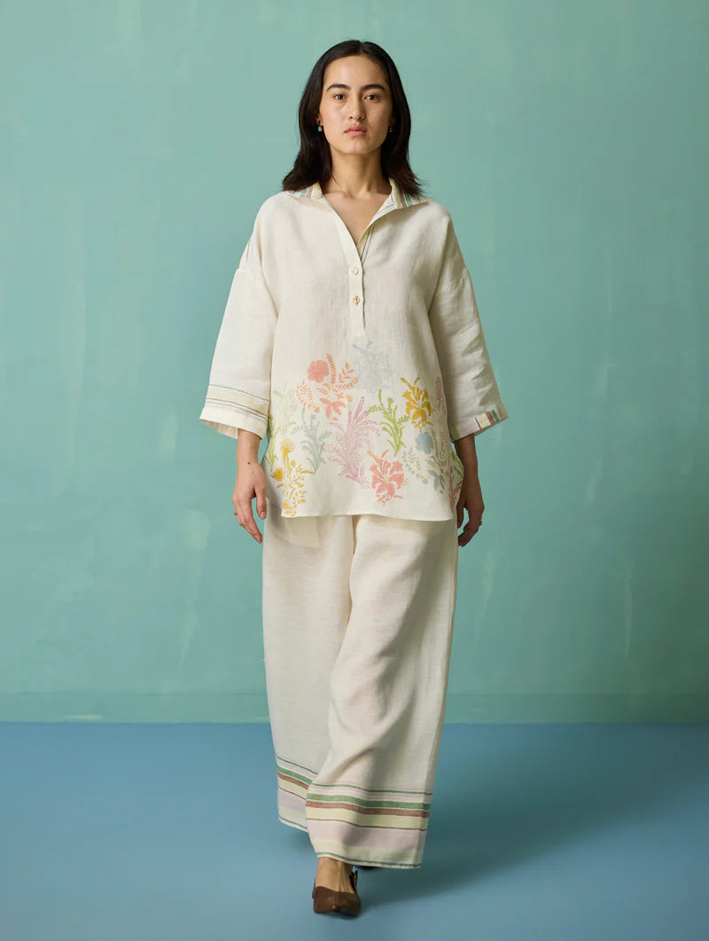 Luma Block-Printed Floral Co-ord Set - Ivory