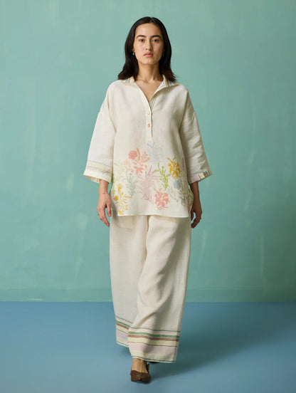 Luma Block-Printed Floral Co-ord Set - Ivory