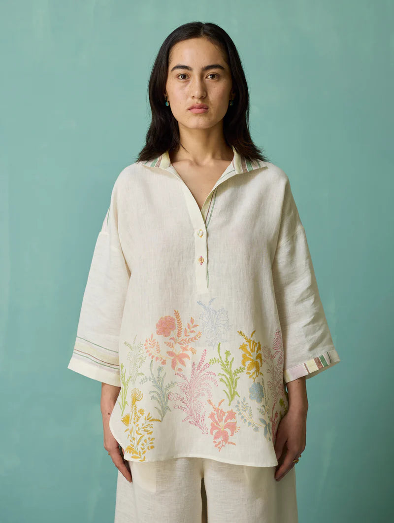 Luma Block-Printed Floral Co-ord Set - Ivory
