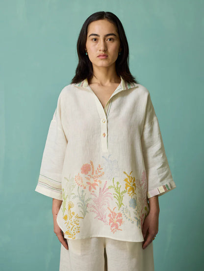 Luma Block-Printed Floral Co-ord Set - Ivory