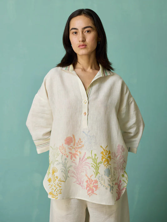 Luma Block-Printed Floral Shirt - Ivory