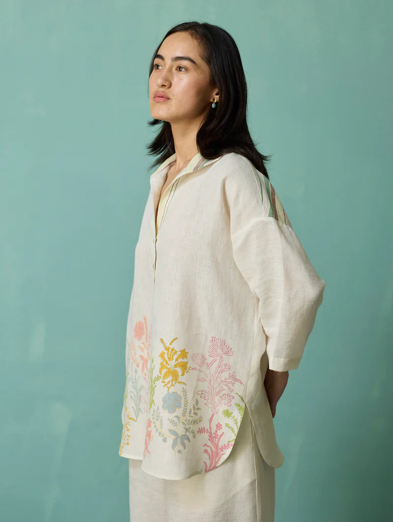 Luma Block-Printed Floral Shirt - Ivory