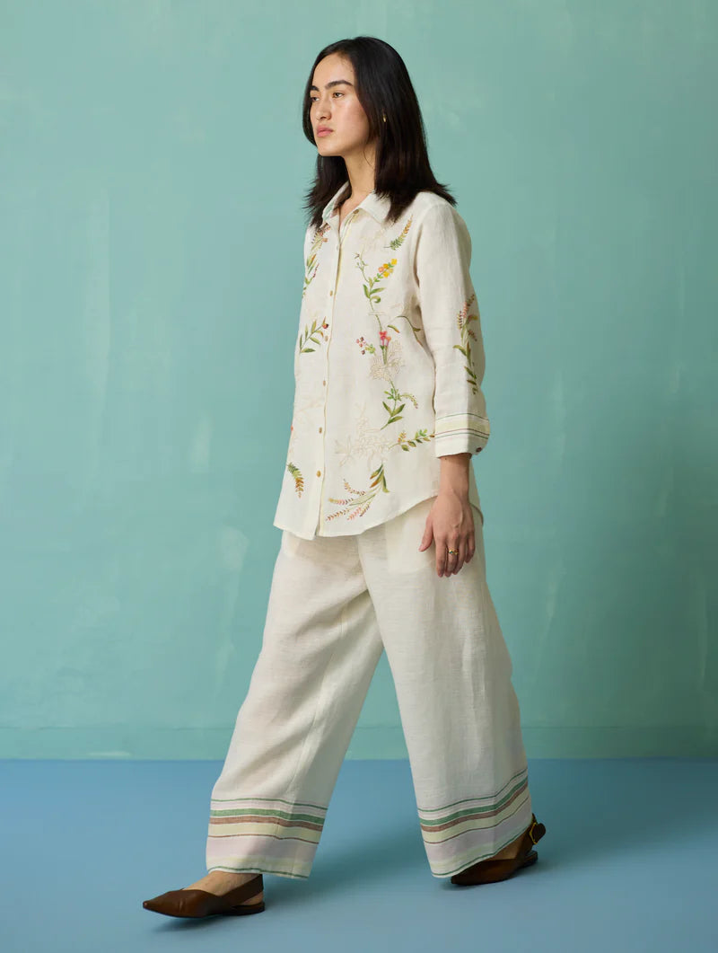 Kima Hand-Embroidered Floral Shirt - Ivory