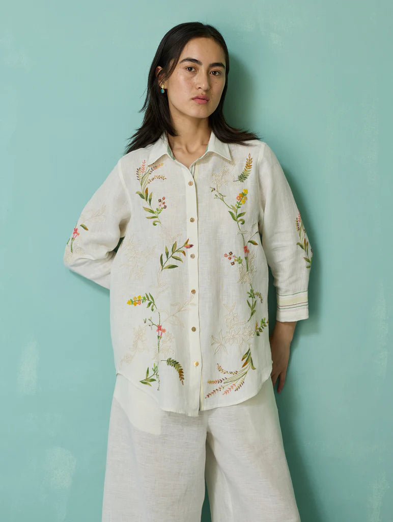 Kima Hand-Embroidered Floral Co-ord Set - Ivory