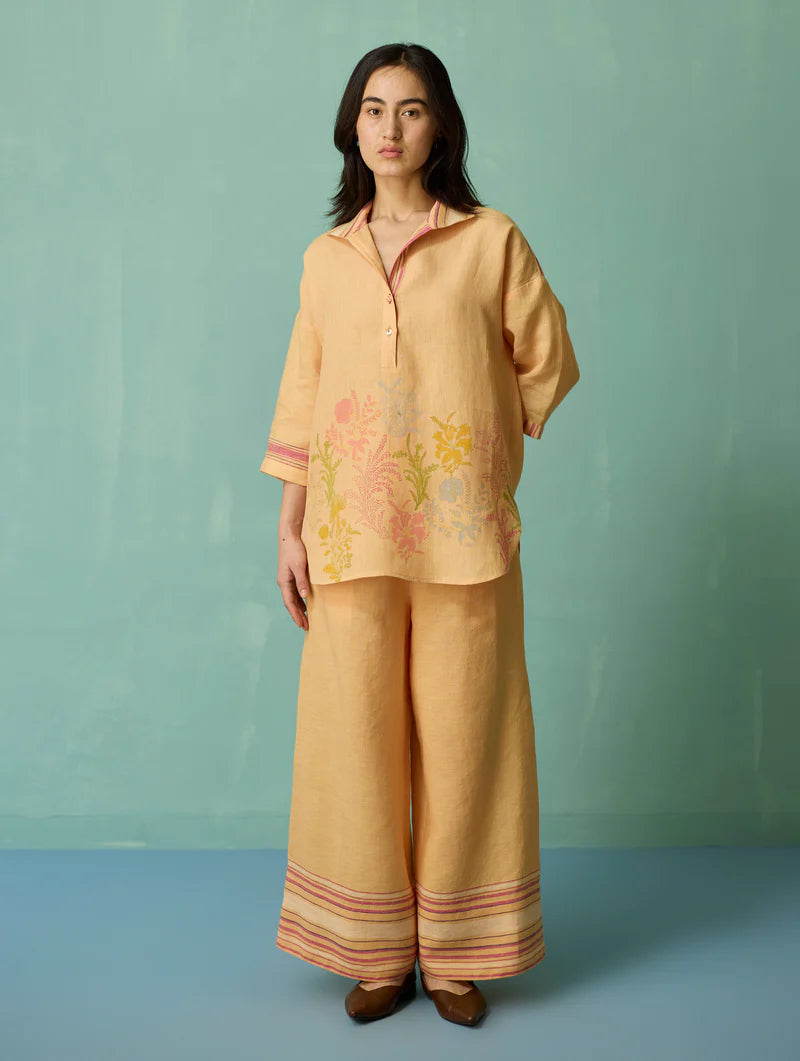 Luma Block-Printed Floral Co-ord Set - Apricot