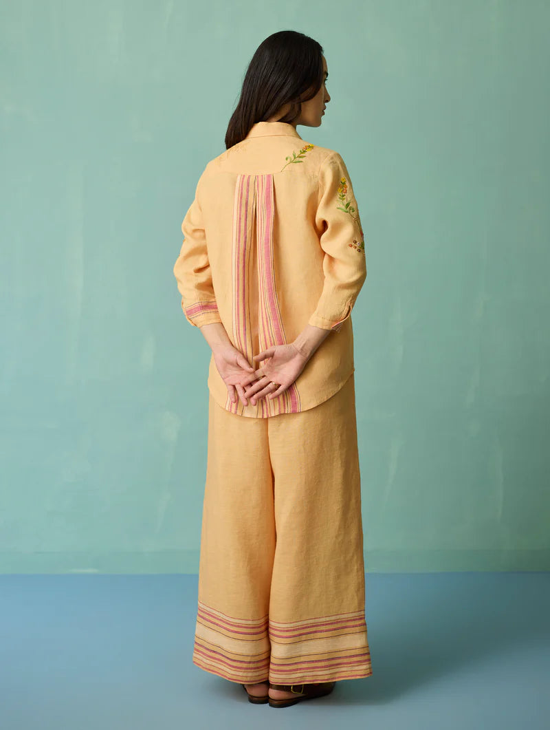 Kima Hand-Embroidered Floral Co-ord Set - Apricot