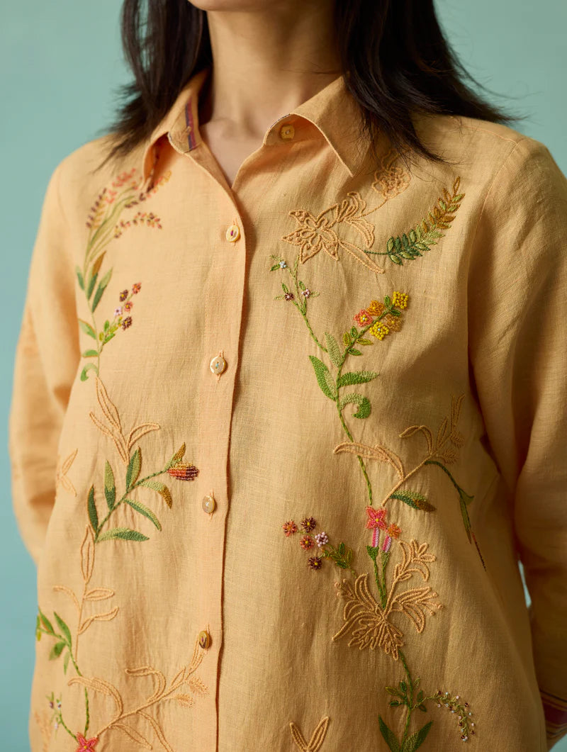 Kima Hand-Embroidered Floral Co-ord Set - Apricot
