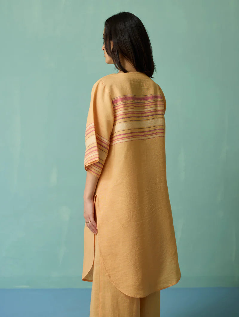 Nami Floral Block-Printed Curved Hem Kurta - Apricot