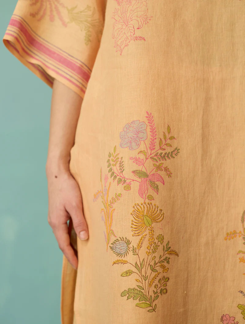 Nami Floral Block-Printed Curved Hem Kurta - Apricot