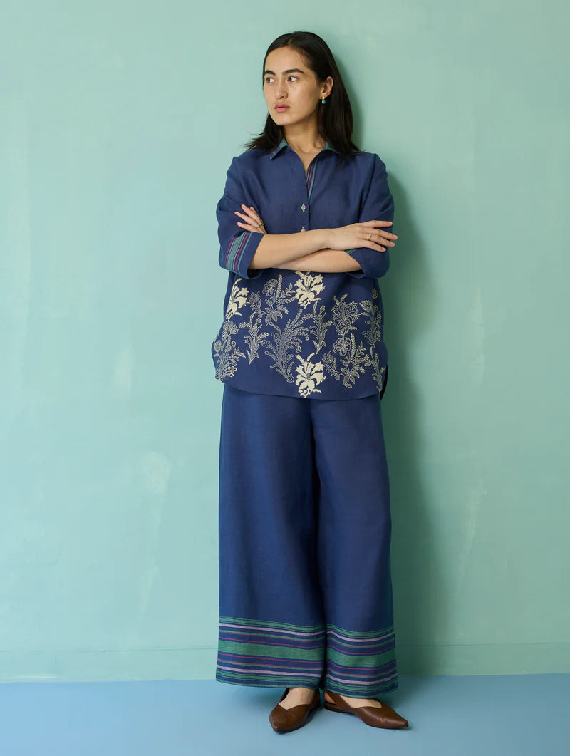 Luma Block-Printed Floral Shirt - Indigo
