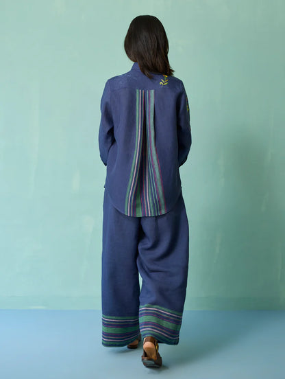 Kima Hand-Embroidered Floral Co-ord Set - Indigo