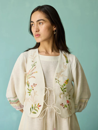 Eon Hand-Embroidered Floral Vest - Ivory