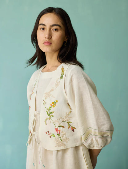 Eon Hand-Embroidered Floral Vest - Ivory