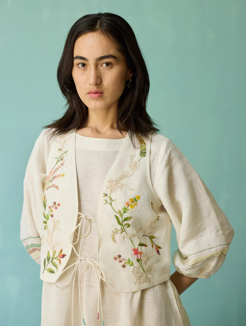Eon Hand-Embroidered Floral Vest - Ivory