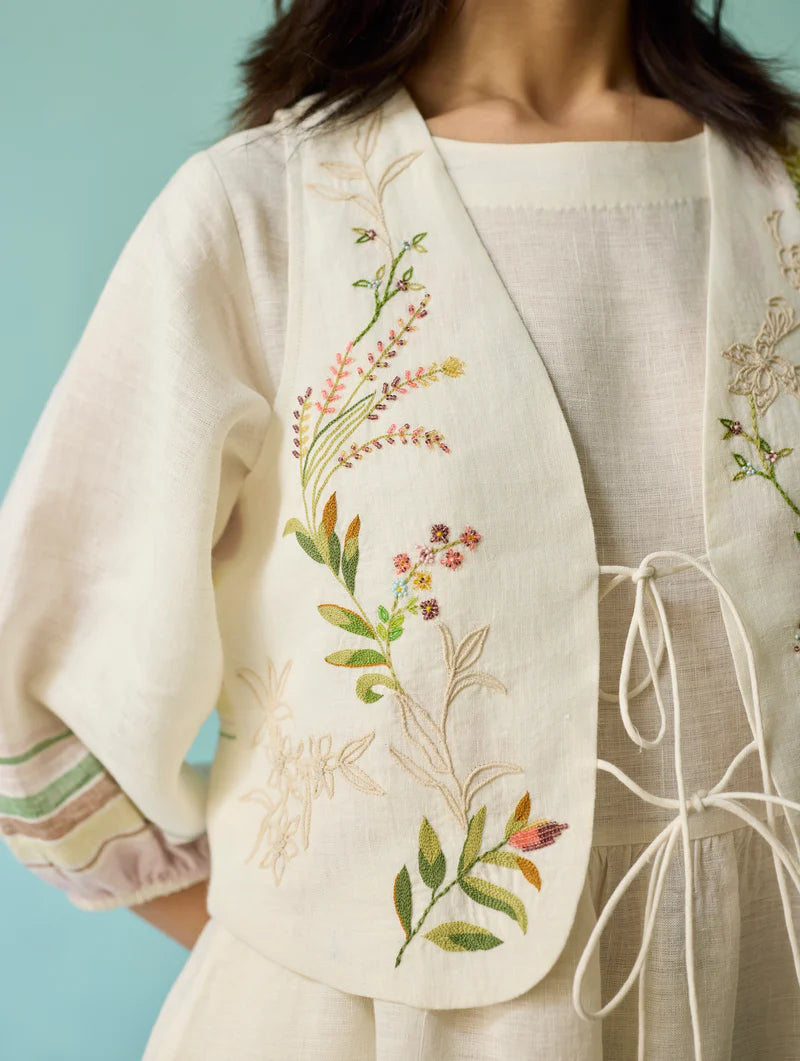 Eon Hand-Embroidered Floral Vest - Ivory