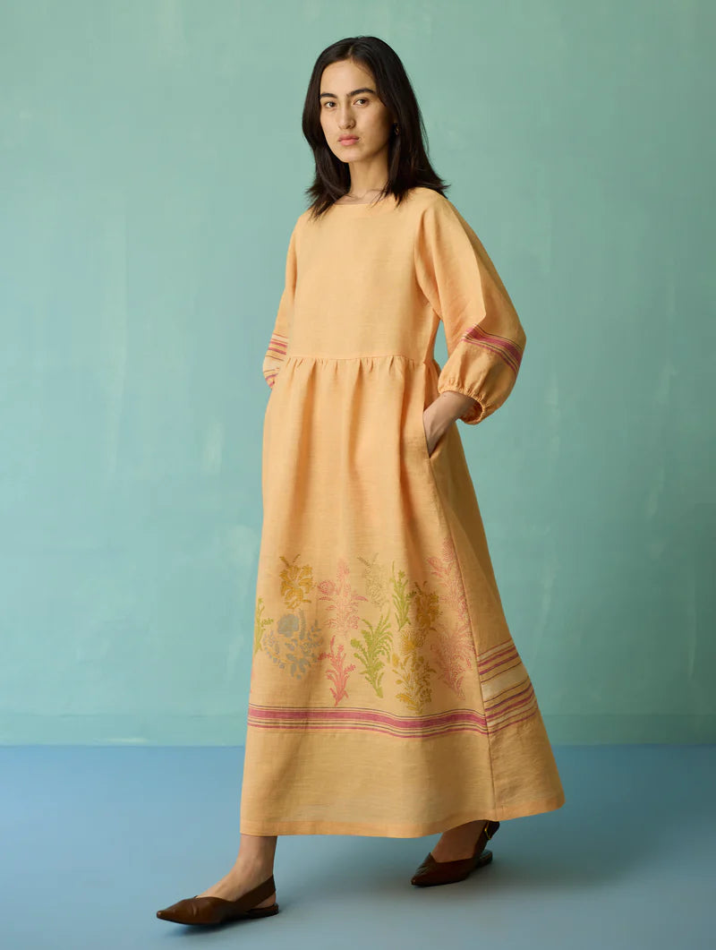 Ora Block-Printed Floral Linen  Co-ord Set  - Apricot