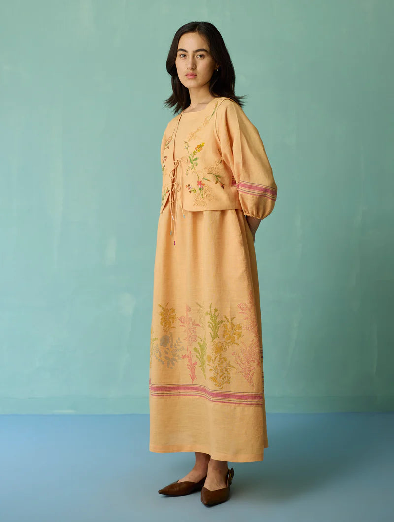 Ora Block-Printed Floral Linen  Co-ord Set  - Apricot