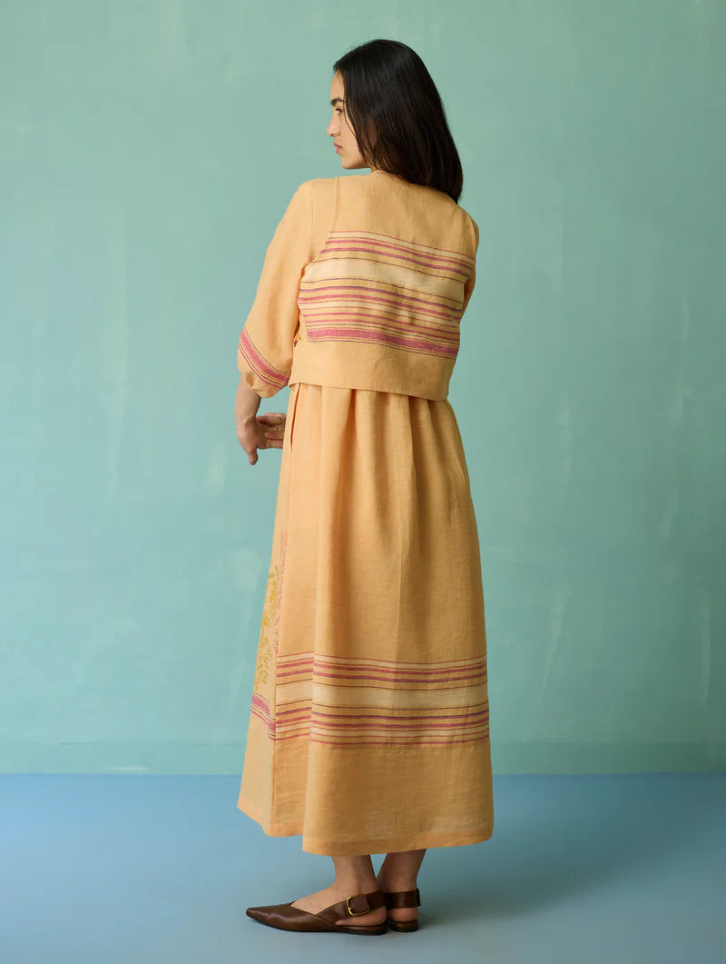 Ora Block-Printed Floral Linen  Co-ord Set  - Apricot